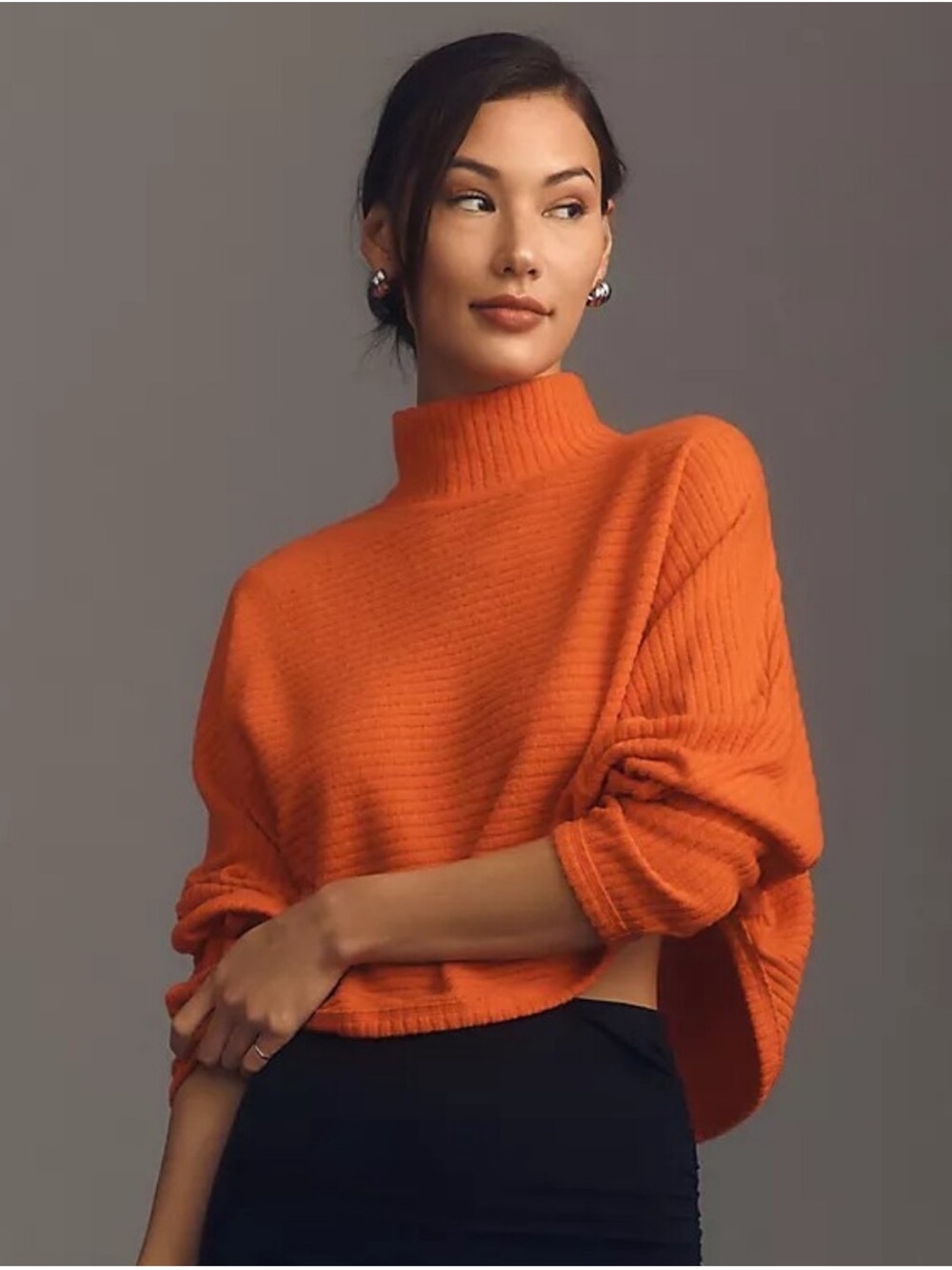 Pilcro for Anthropologie Orange Ribbed Cropped Turtleneck Sweater